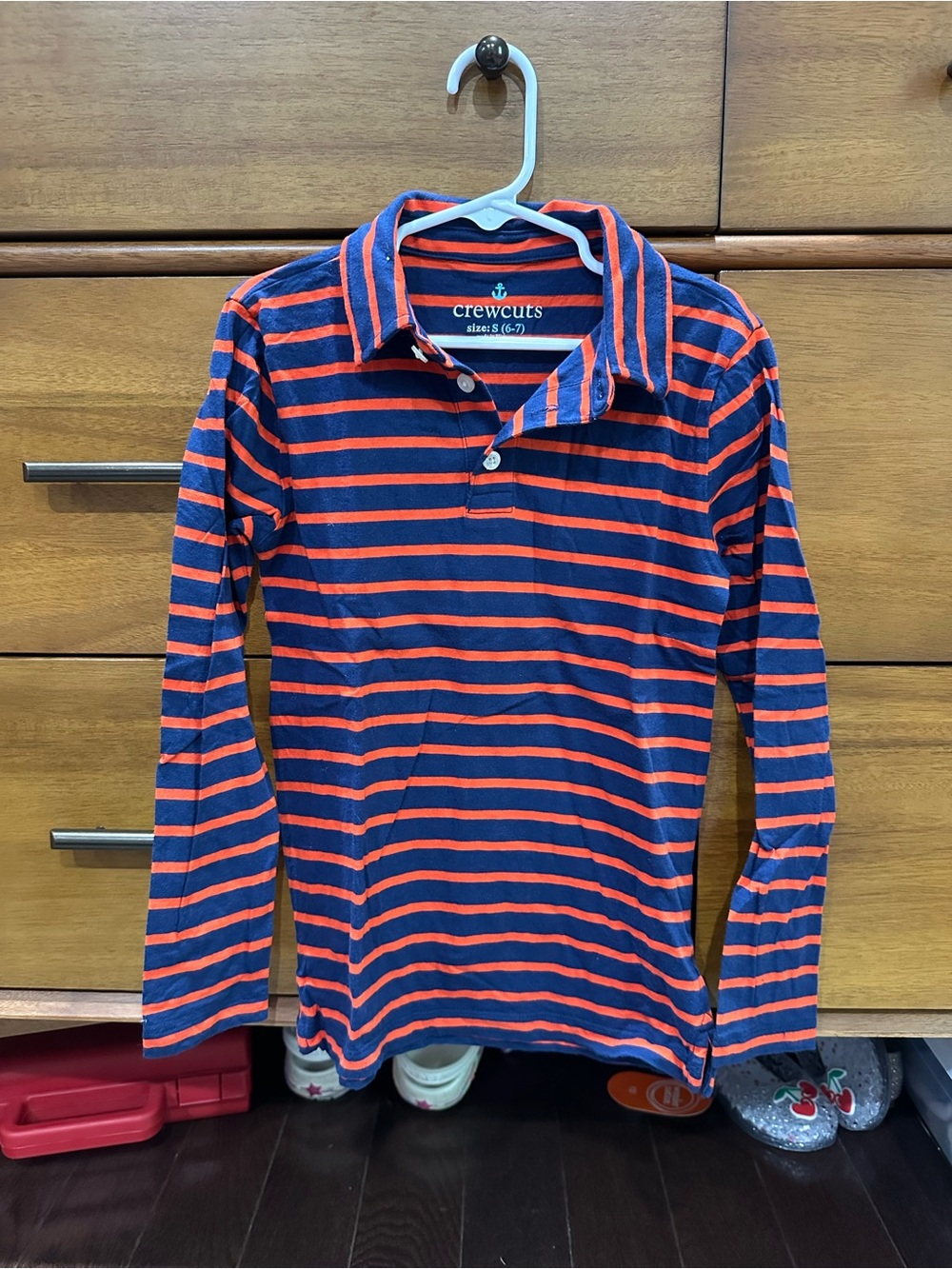Crewcuts Navy and Orange Striped Long-Sleeve Polo
